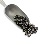 Fire Polished Millefiore - Black  Flowers Mix