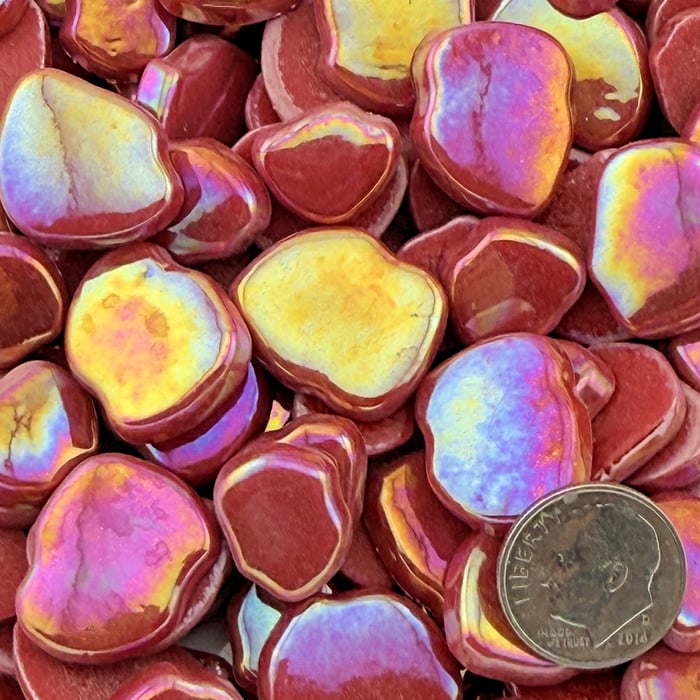 Sweetie Deep Red Iridized Floret Glass Mosaic Tiles