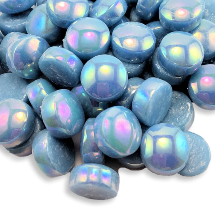 Polka Dot tile, PDL08 Iridized Light Blie, mosaic, tile, glass, gems, recycled, tile, mosaic, craft, 15mm, 1/2"