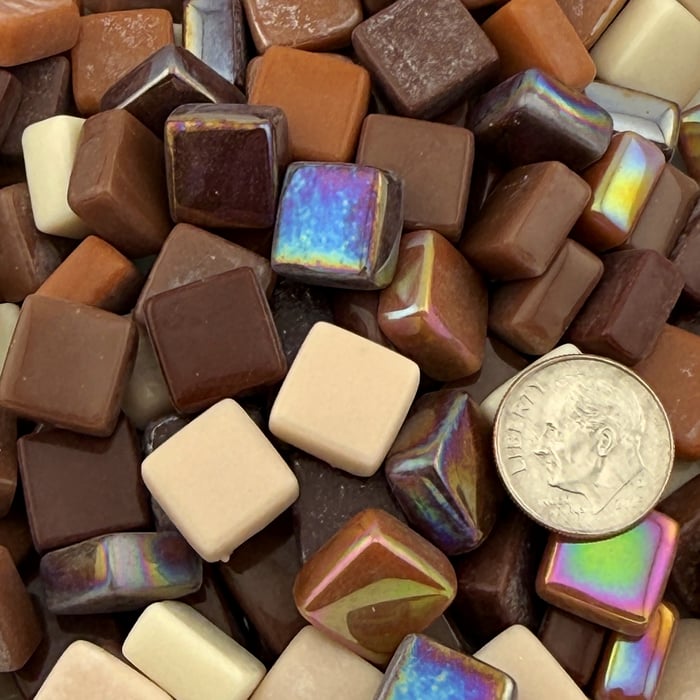 Sugar Shack Mix recycled glass mosaic tiles in glossy and iridized candy-inspired tones