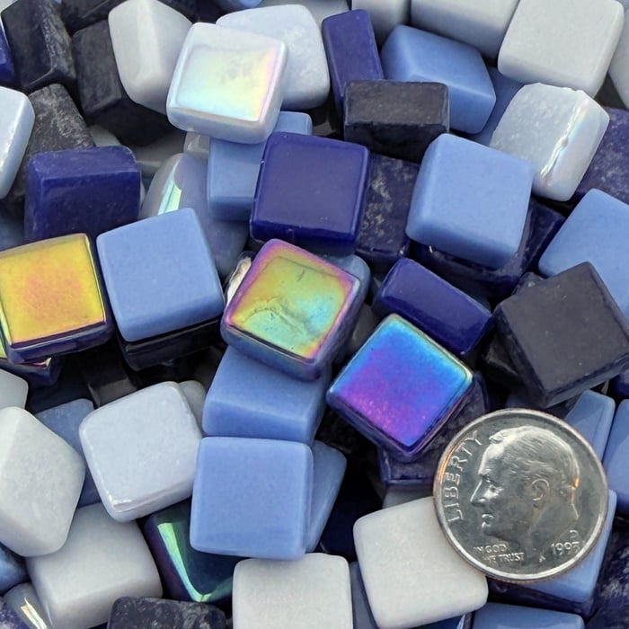 Thunder Shower Mix recycled glass mosaic tiles in glossy and iridized storm-inspired tones