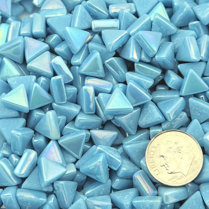 Sweetie Light Blue Iridized triangle tiles, 10mm recycled glass mosaic 