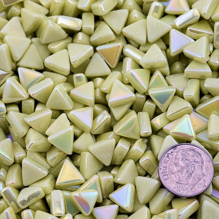 Sweetie Lemon Chiffon Iridized triangle tiles, 10mm recycled glass mosaic 